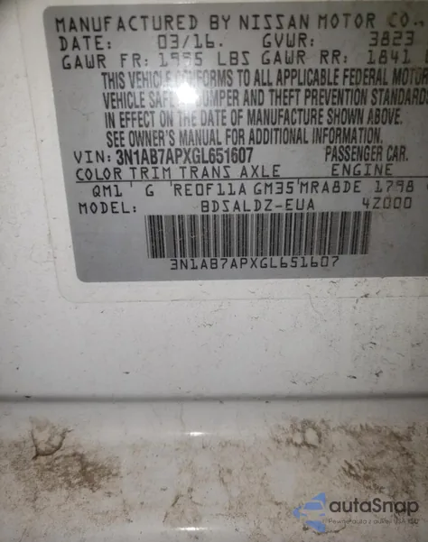 2016 Nissan Sentra S from USA, damaged, VIN 3N1AB7APXGL651607